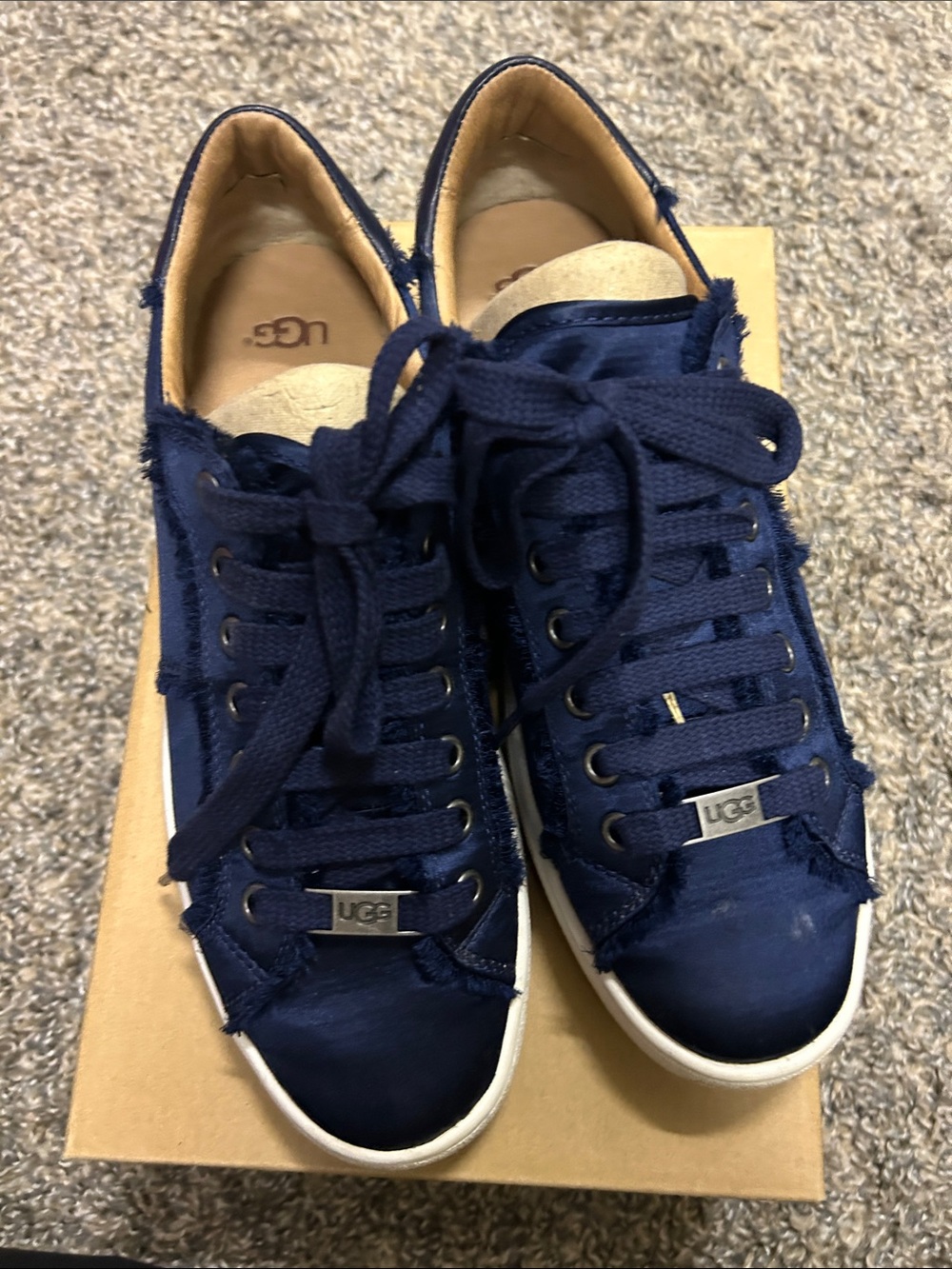 UGG Women's Navy Blue Frayed-Trim Lace-Up Sneakers